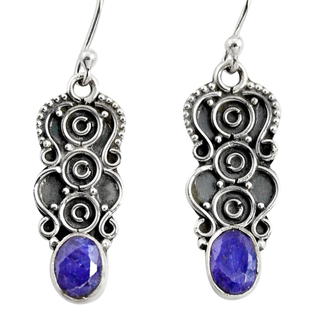 925 sterling silver 3.29cts natural blue sapphire dangle earrings jewelry r13836