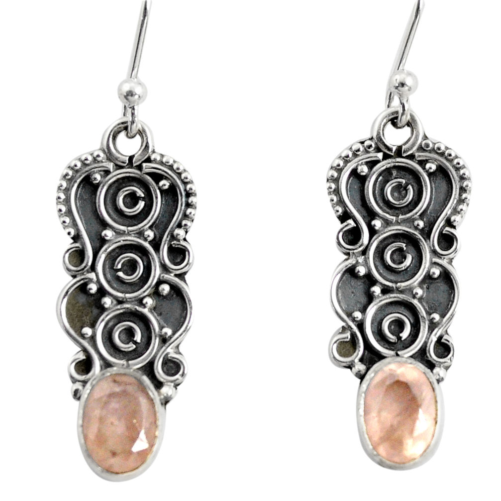 3.51cts natural pink rose quartz 925 sterling silver dangle earrings r13838