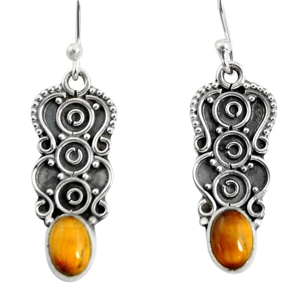 3.51cts natural brown tiger's eye 925 sterling silver dangle earrings r13839