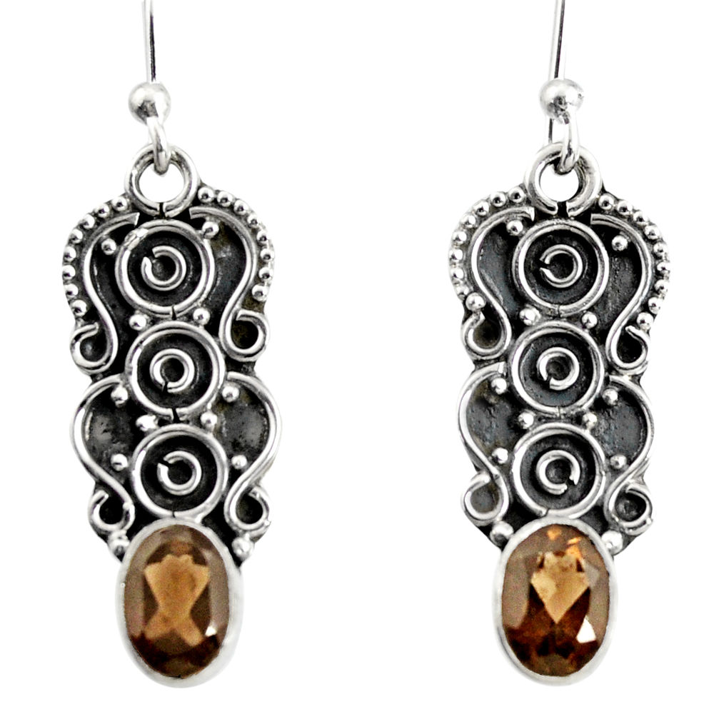 925 sterling silver 3.32cts brown smoky topaz dangle earrings jewelry r13840