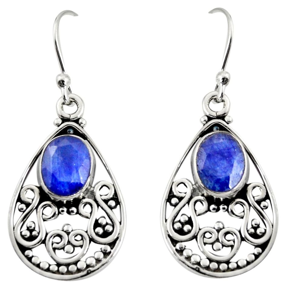 4.47cts natural blue sapphire 925 sterling silver dangle earrings jewelry r13841