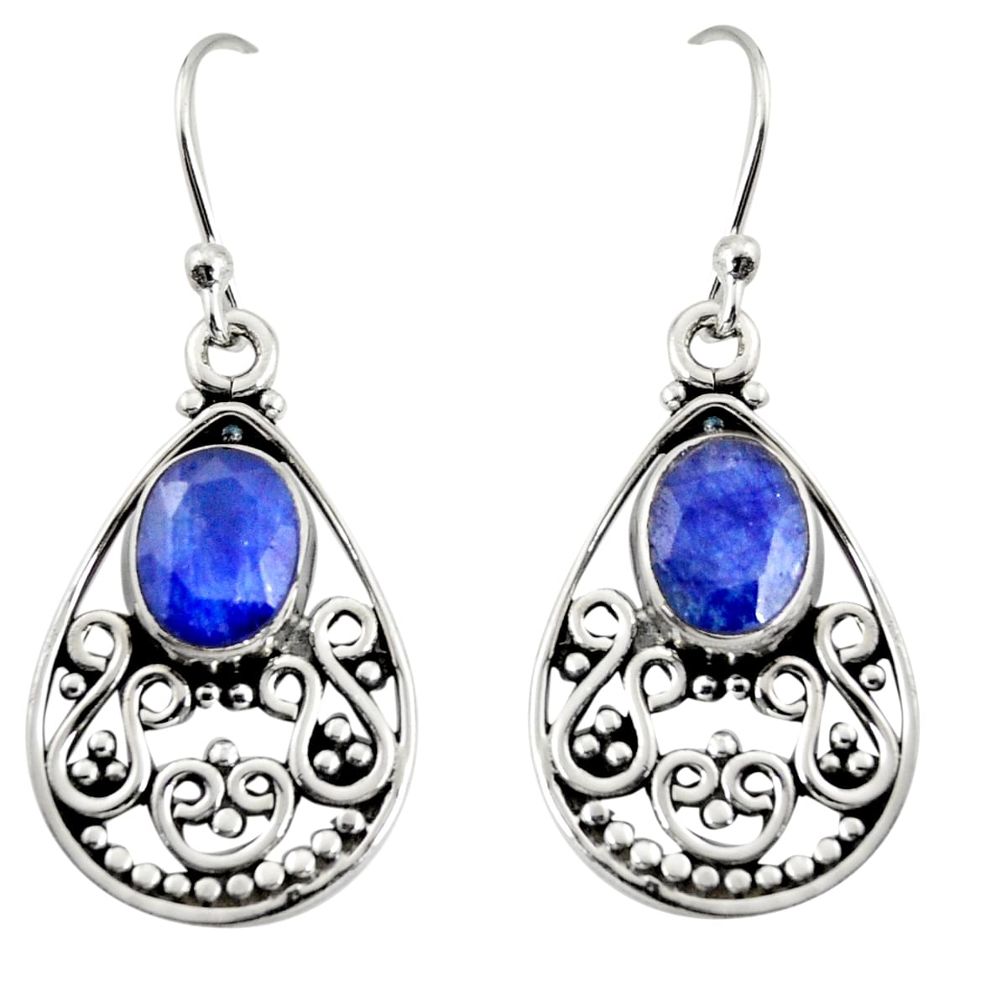 4.52cts natural blue sapphire 925 sterling silver dangle earrings jewelry r13842
