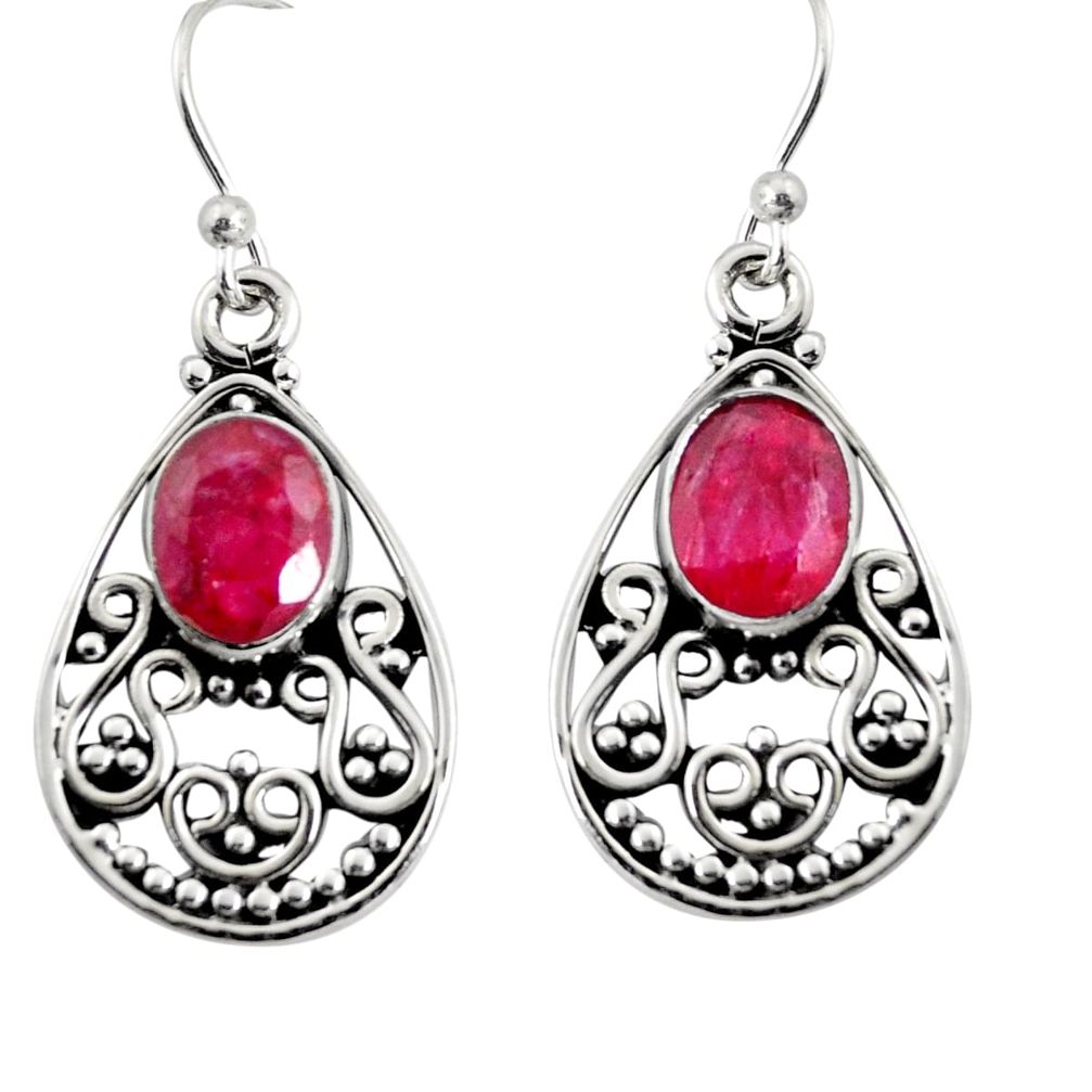 4.30cts natural red ruby 925 sterling silver dangle earrings jewelry r13843