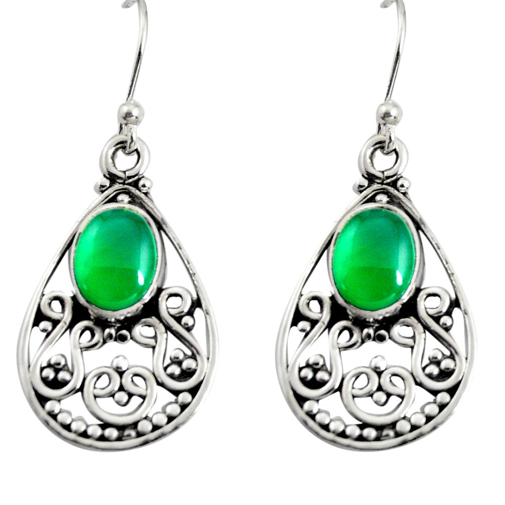 4.30cts natural green chalcedony 925 sterling silver dangle earrings r13846