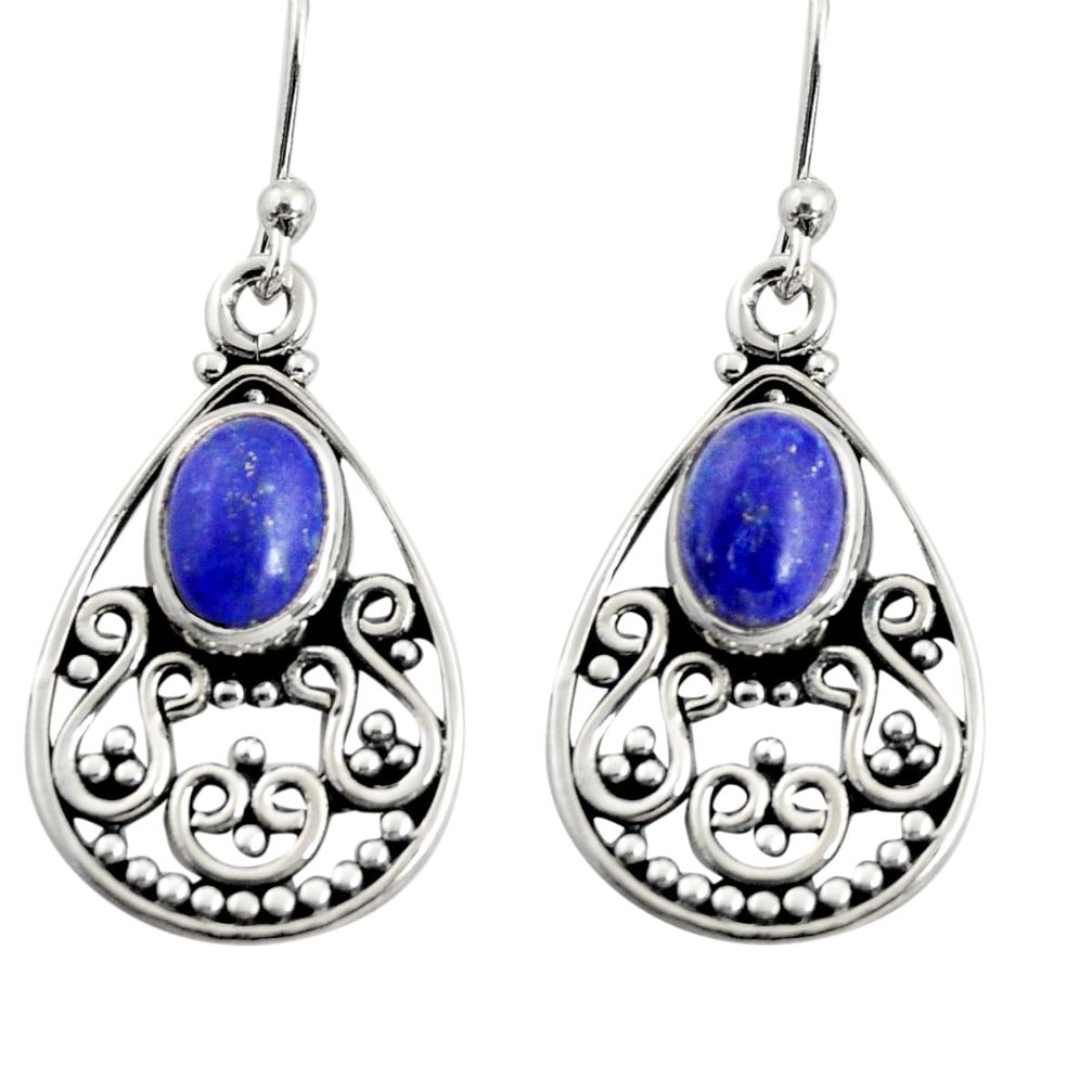 925 sterling silver 4.52cts natural blue lapis lazuli dangle earrings r13847