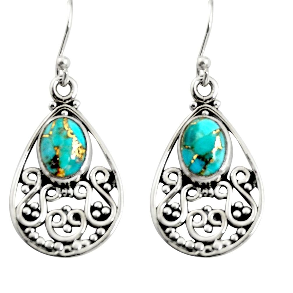 925 sterling silver 4.30cts blue copper turquoise dangle earrings jewelry r13853