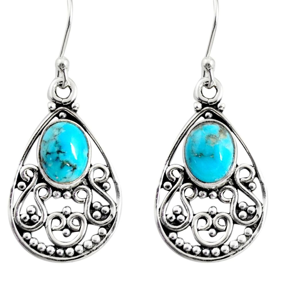 4.07cts blue arizona mohave turquoise 925 sterling silver dangle earrings r13855