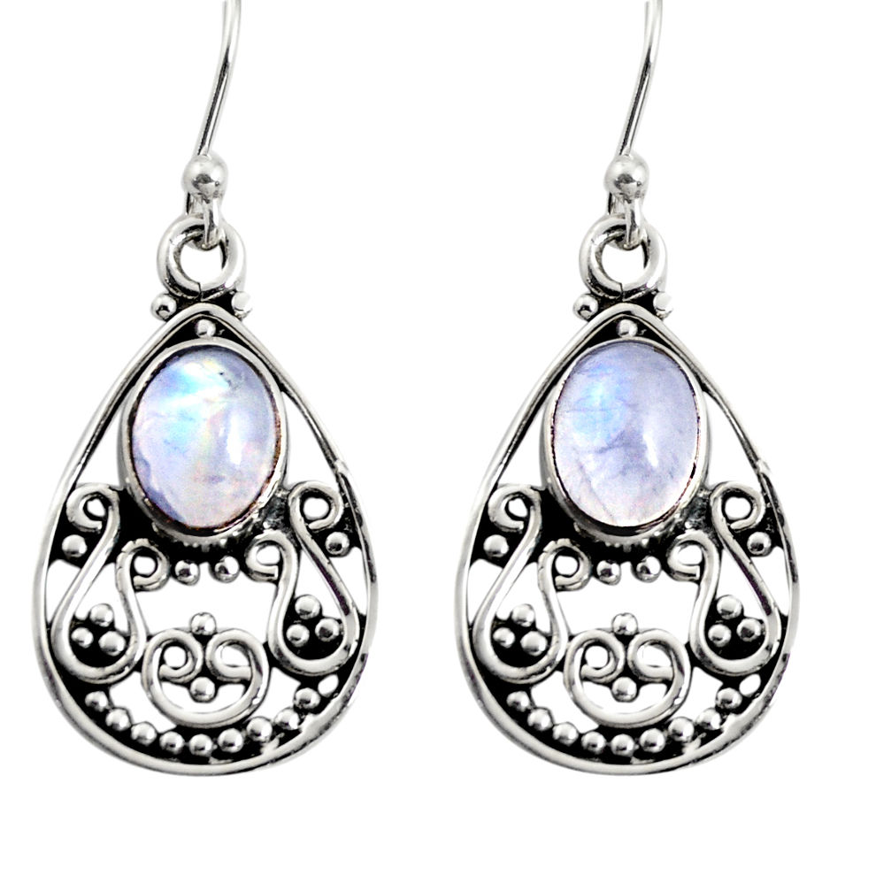 4.29cts natural rainbow moonstone 925 sterling silver dangle earrings r13859