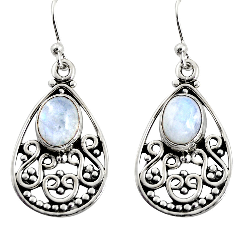 925 sterling silver 4.51cts natural rainbow moonstone dangle earrings r13860