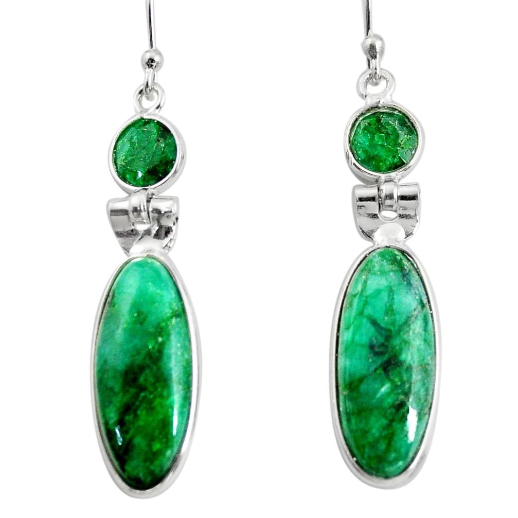 13.95cts natural green emerald 925 sterling silver dangle earrings r13865