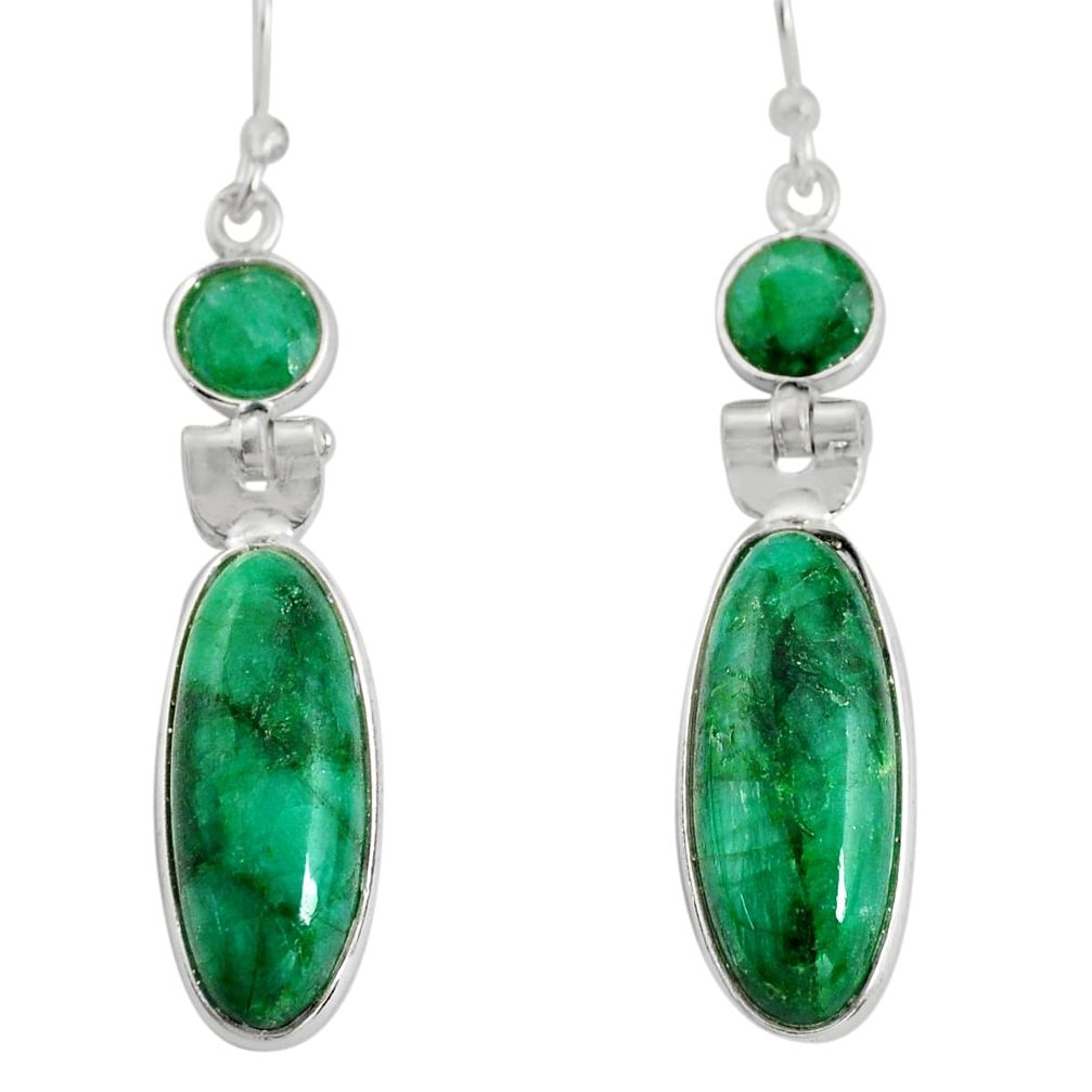 15.89cts natural green emerald 925 sterling silver dangle earrings r13866