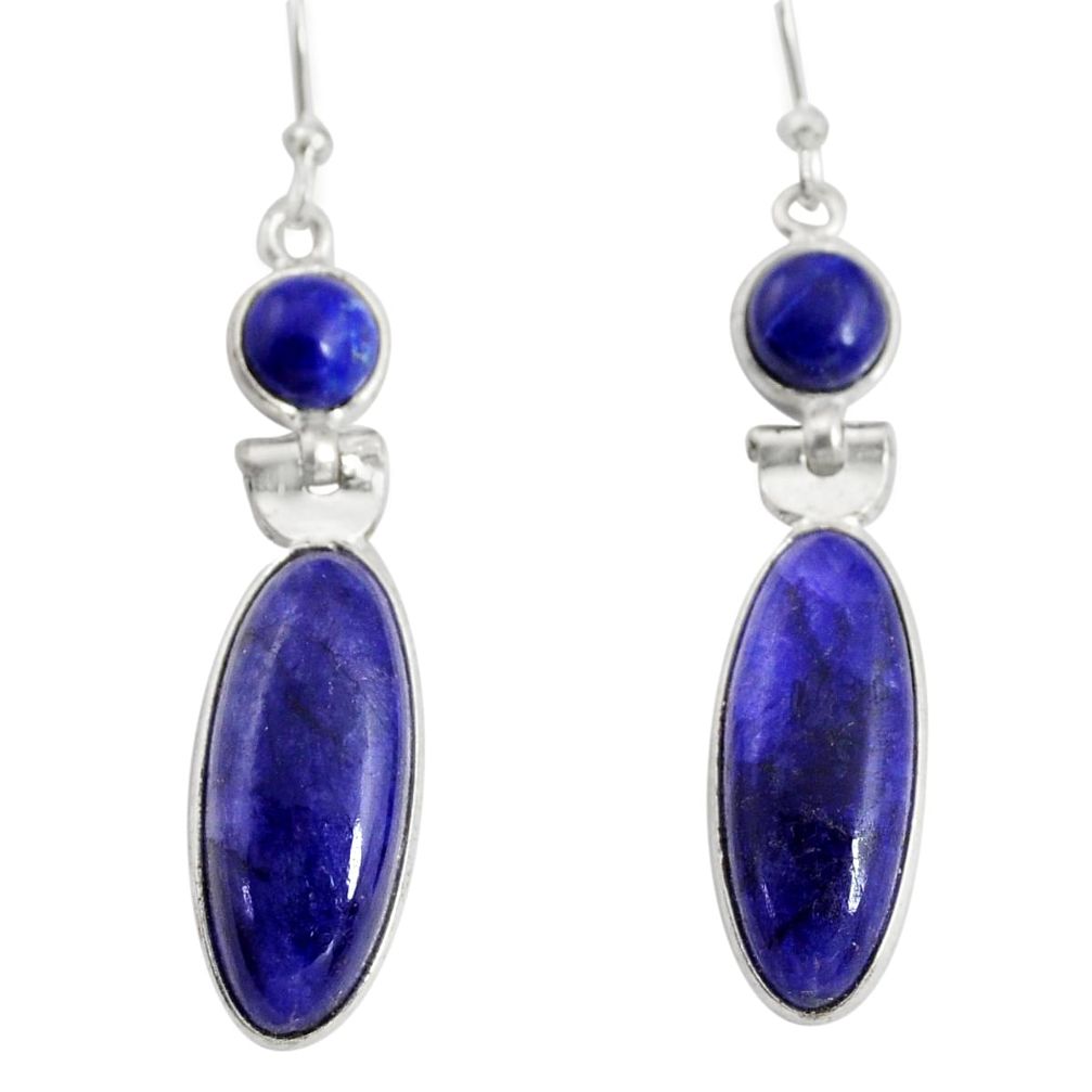16.44cts natural blue sapphire 925 sterling silver dangle earrings r13869
