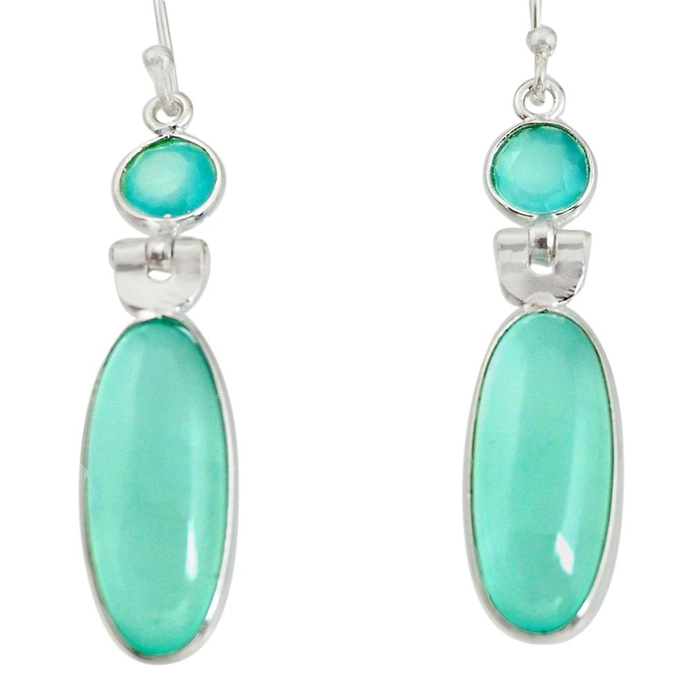 14.59cts natural aqua chalcedony 925 sterling silver dangle earrings r13874