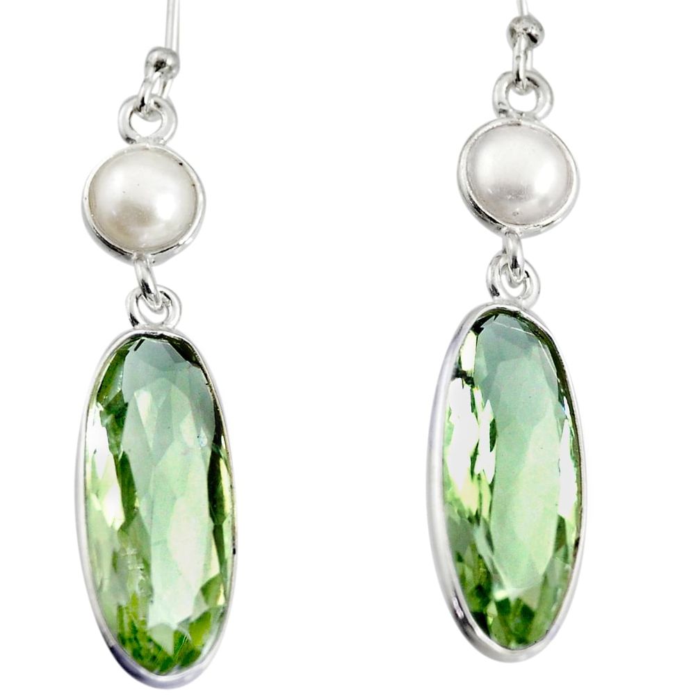 12.99cts natural green amethyst pearl 925 sterling silver dangle earrings r13878