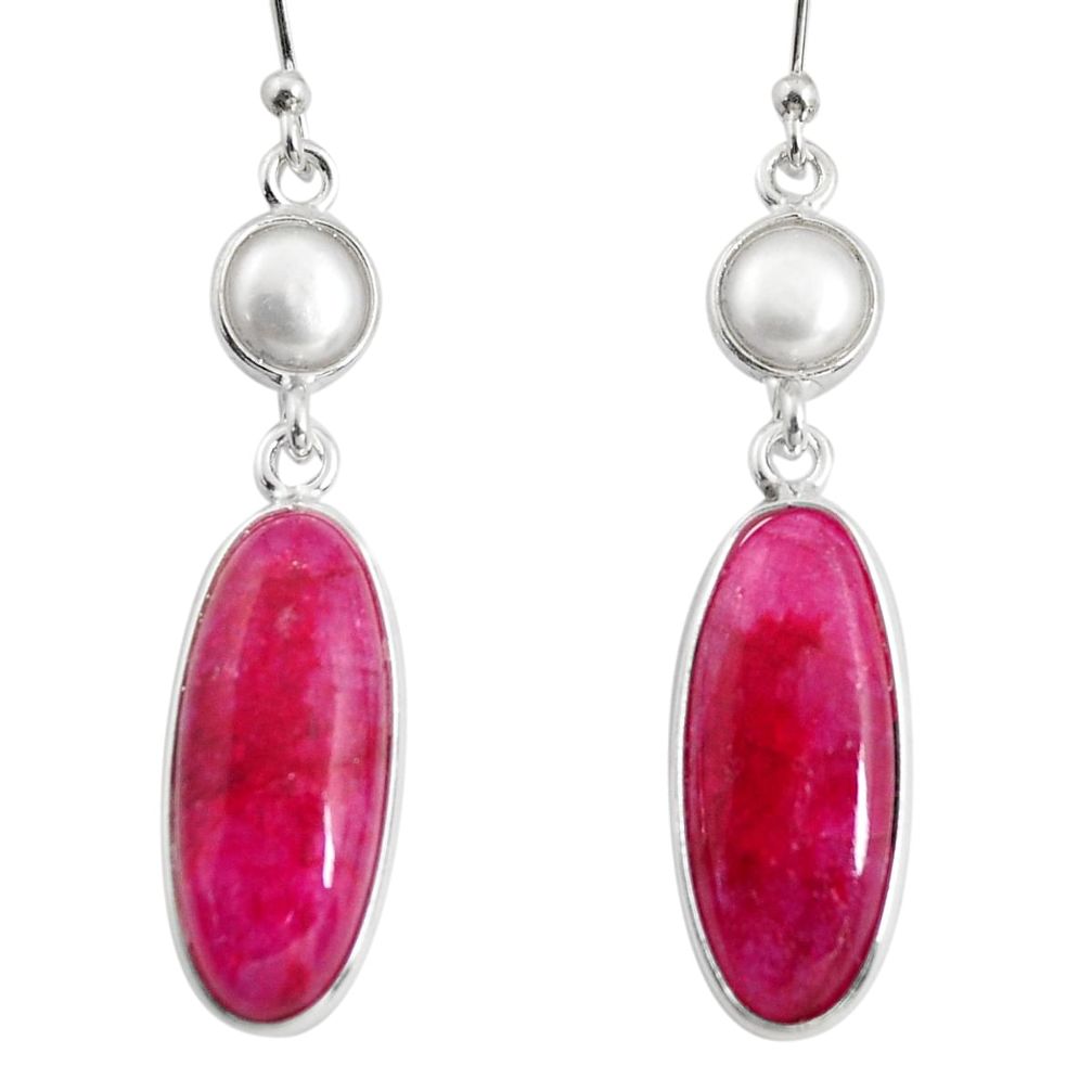 14.59cts natural red ruby pearl 925 sterling silver dangle earrings r13881