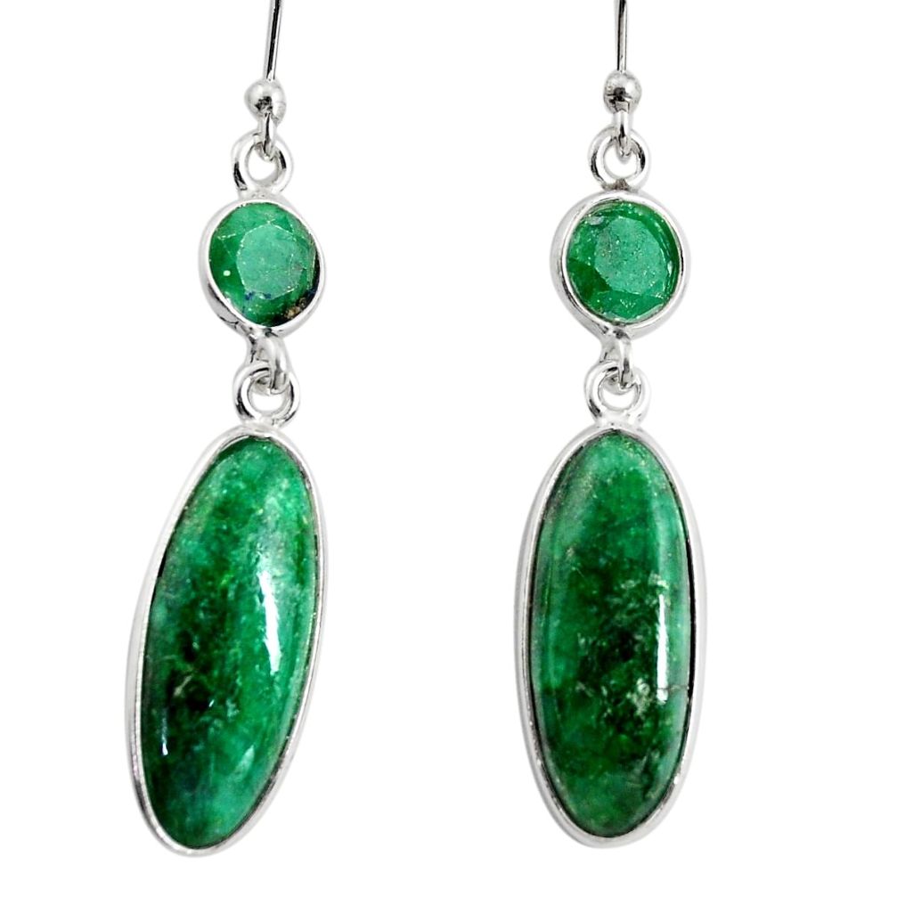 925 sterling silver 12.35cts natural green emerald dangle earrings r13884