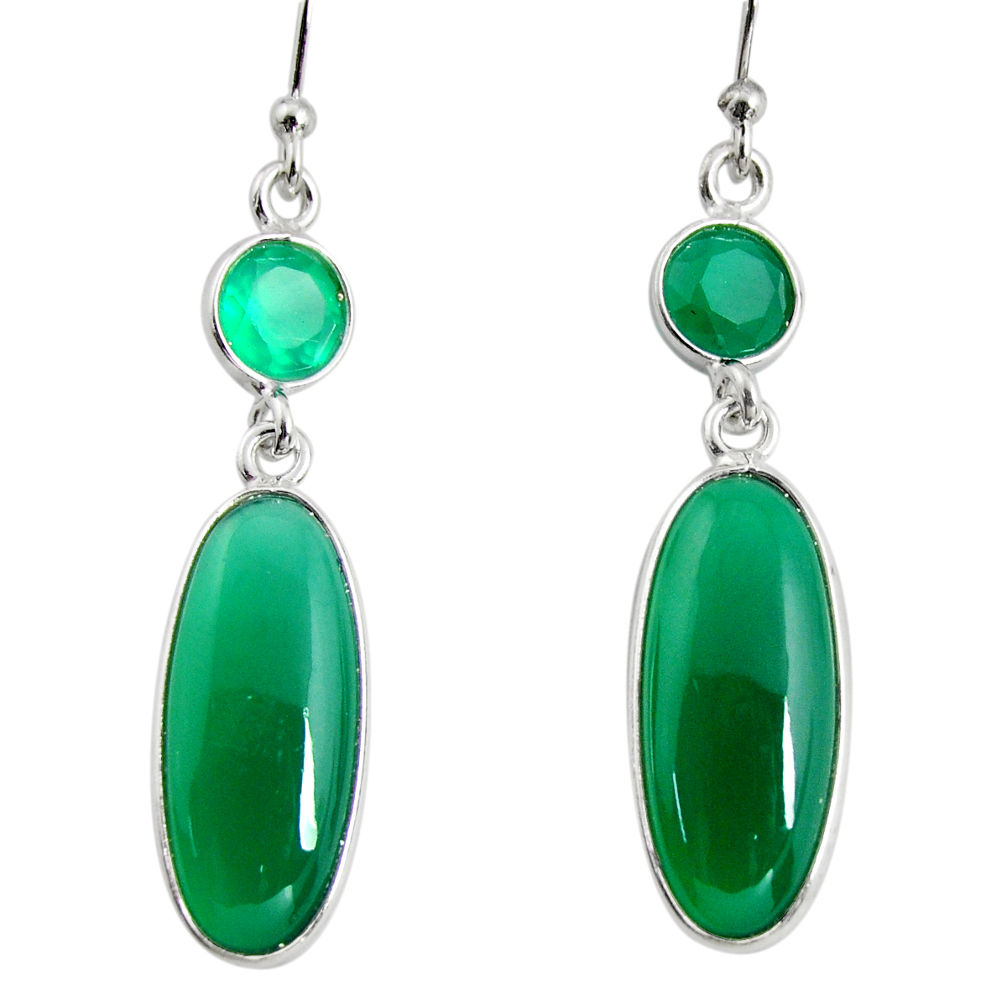 12.99cts natural green chalcedony 925 sterling silver dangle earrings r13886