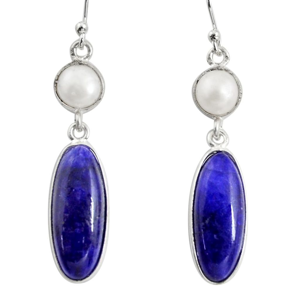 14.06cts natural blue sapphire white pearl 925 silver dangle earrings r13888