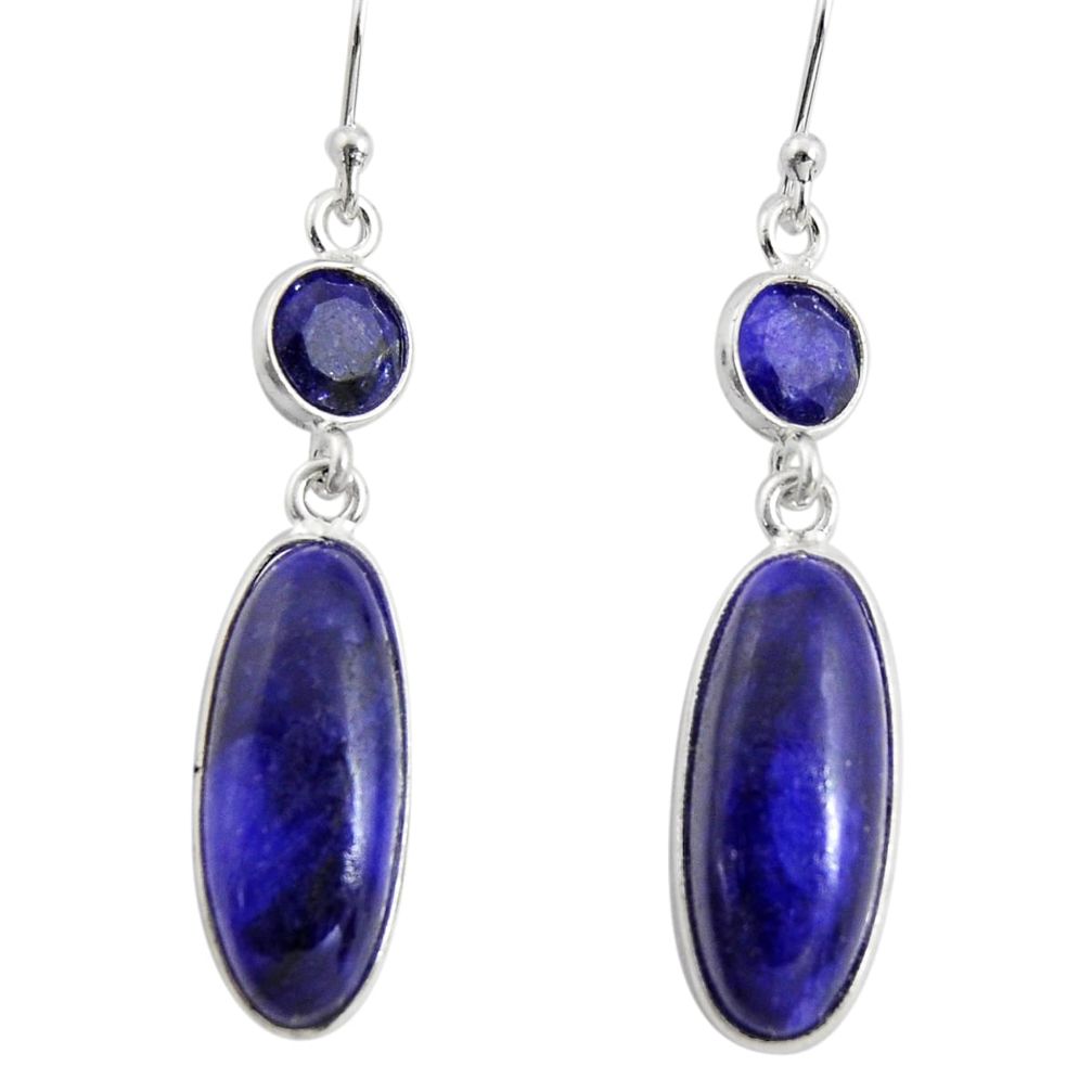 14.56cts natural blue sapphire 925 sterling silver dangle earrings r13890