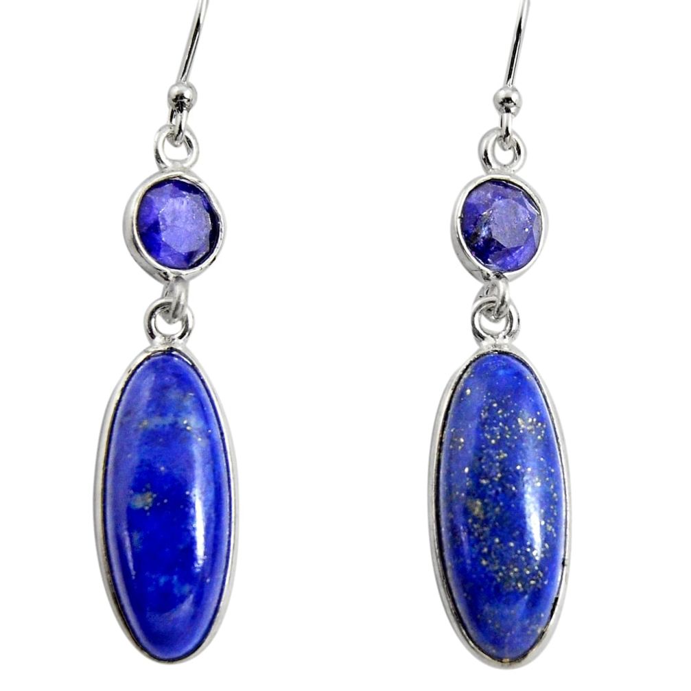 925 sterling silver 14.12cts natural blue sapphire dangle earrings r13891