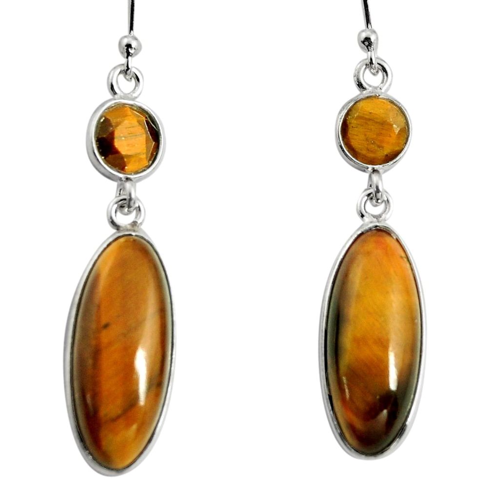 13.60cts natural brown tiger's eye 925 sterling silver dangle earrings r13892
