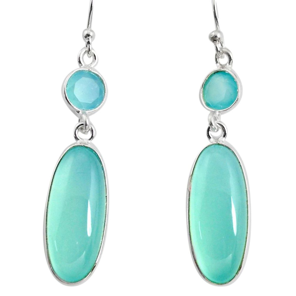 925 sterling silver 14.18cts natural aqua chalcedony dangle earrings r13894