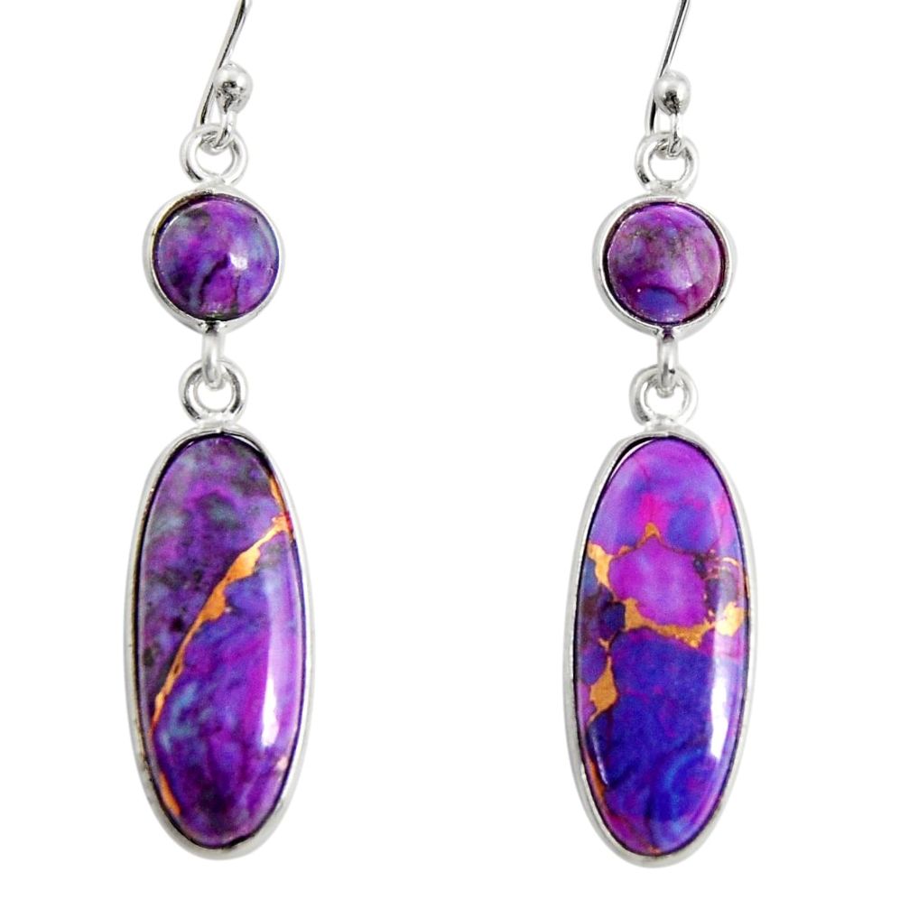 925 sterling silver 11.14cts purple copper turquoise dangle earrings r13898