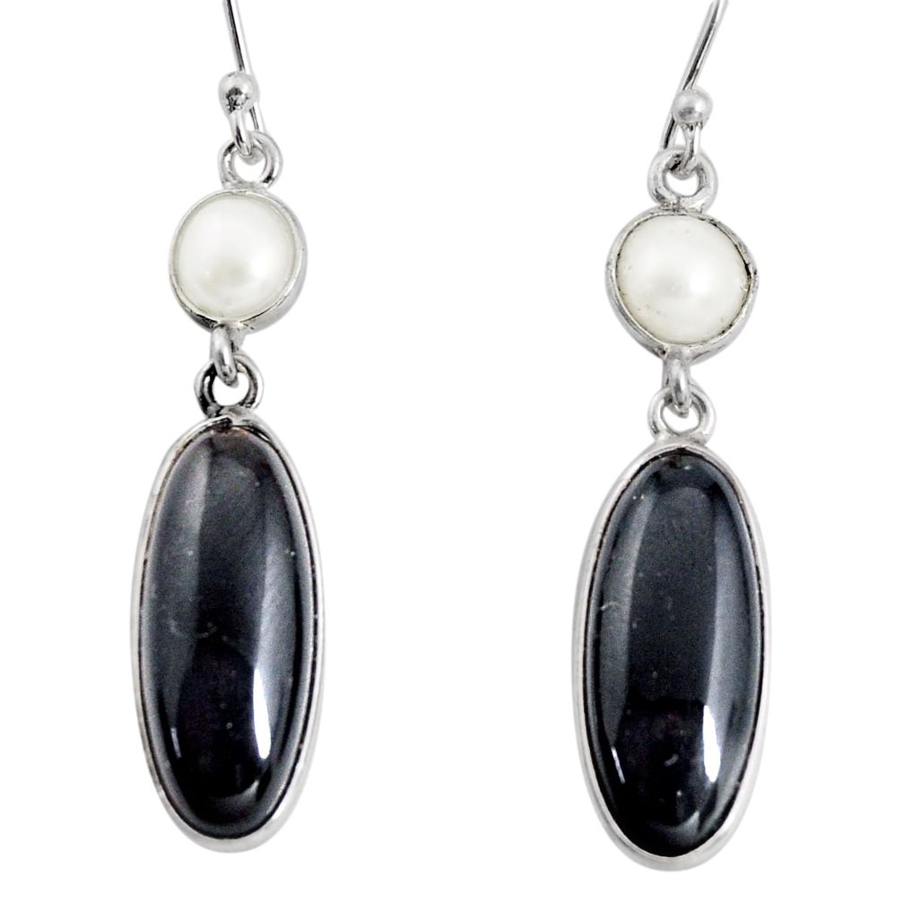 925 sterling silver 12.99cts natural black onyx pearl dangle earrings r13900