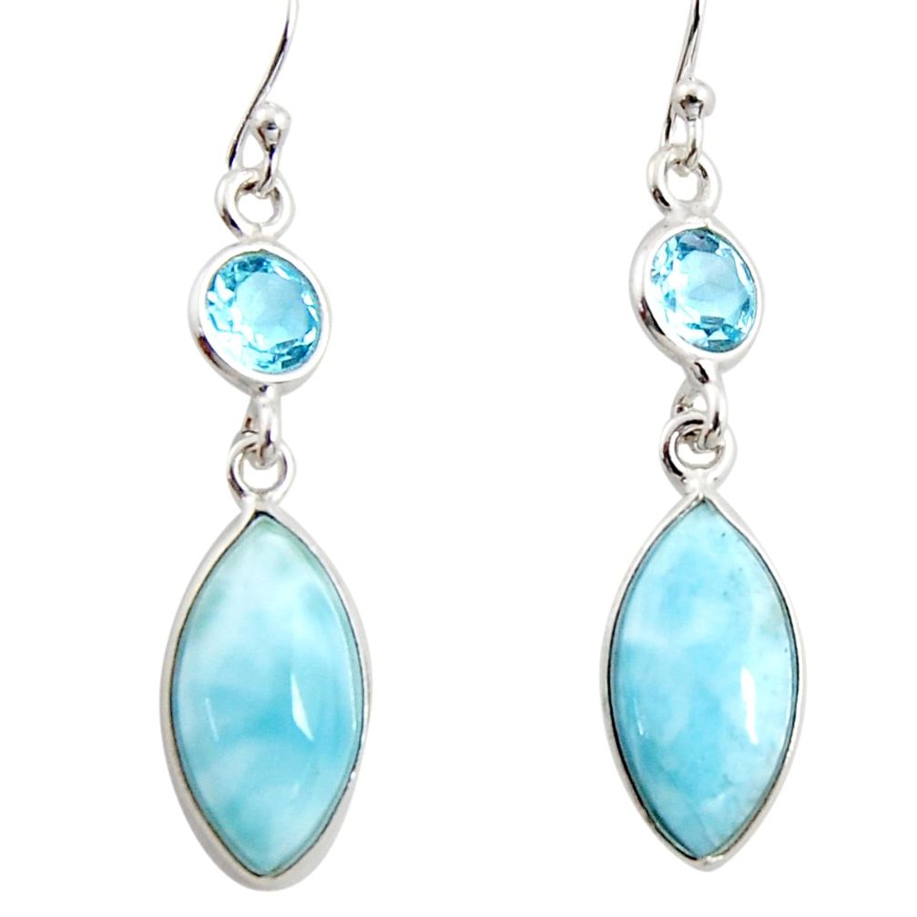 11.26cts natural blue larimar topaz 925 sterling silver dangle earrings r14727