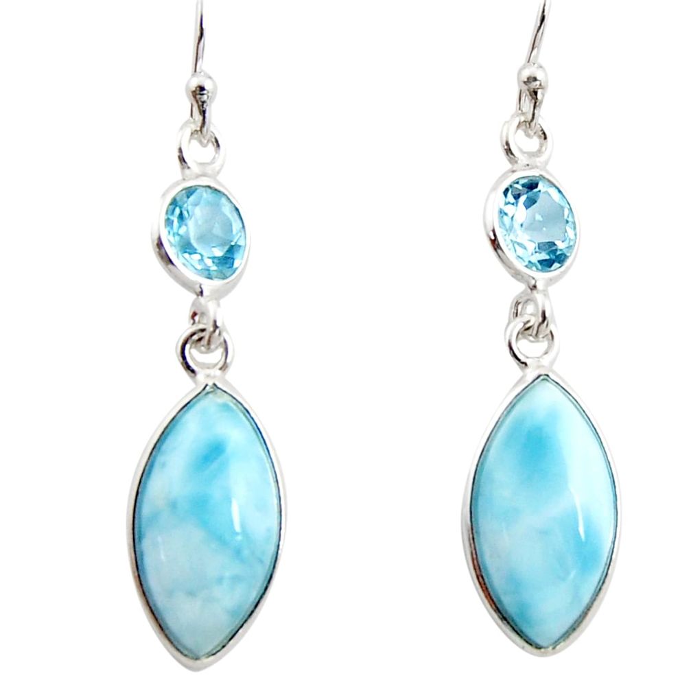 925 sterling silver 11.28cts natural blue larimar topaz dangle earrings r14728