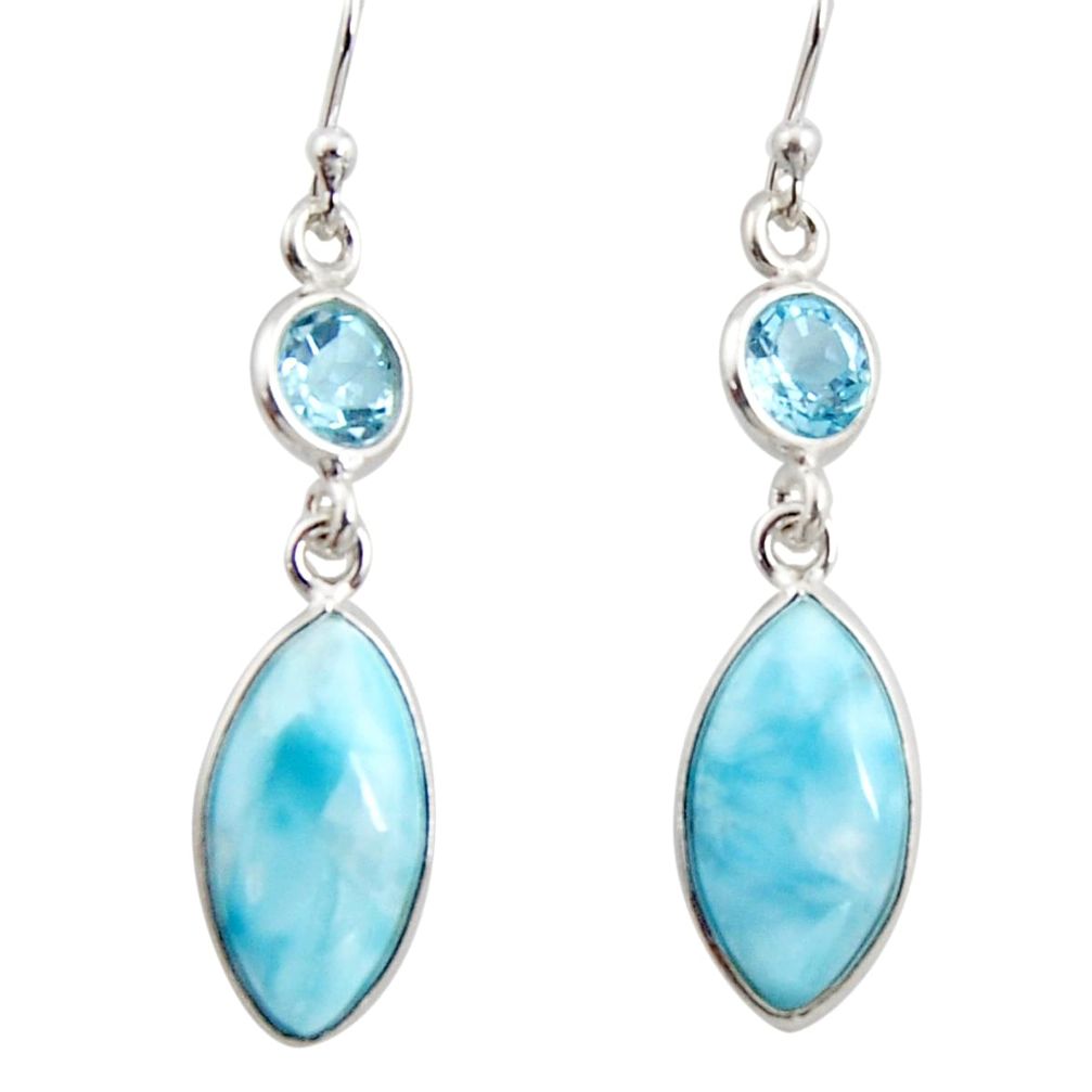 925 sterling silver 10.89cts natural blue larimar topaz dangle earrings r14732