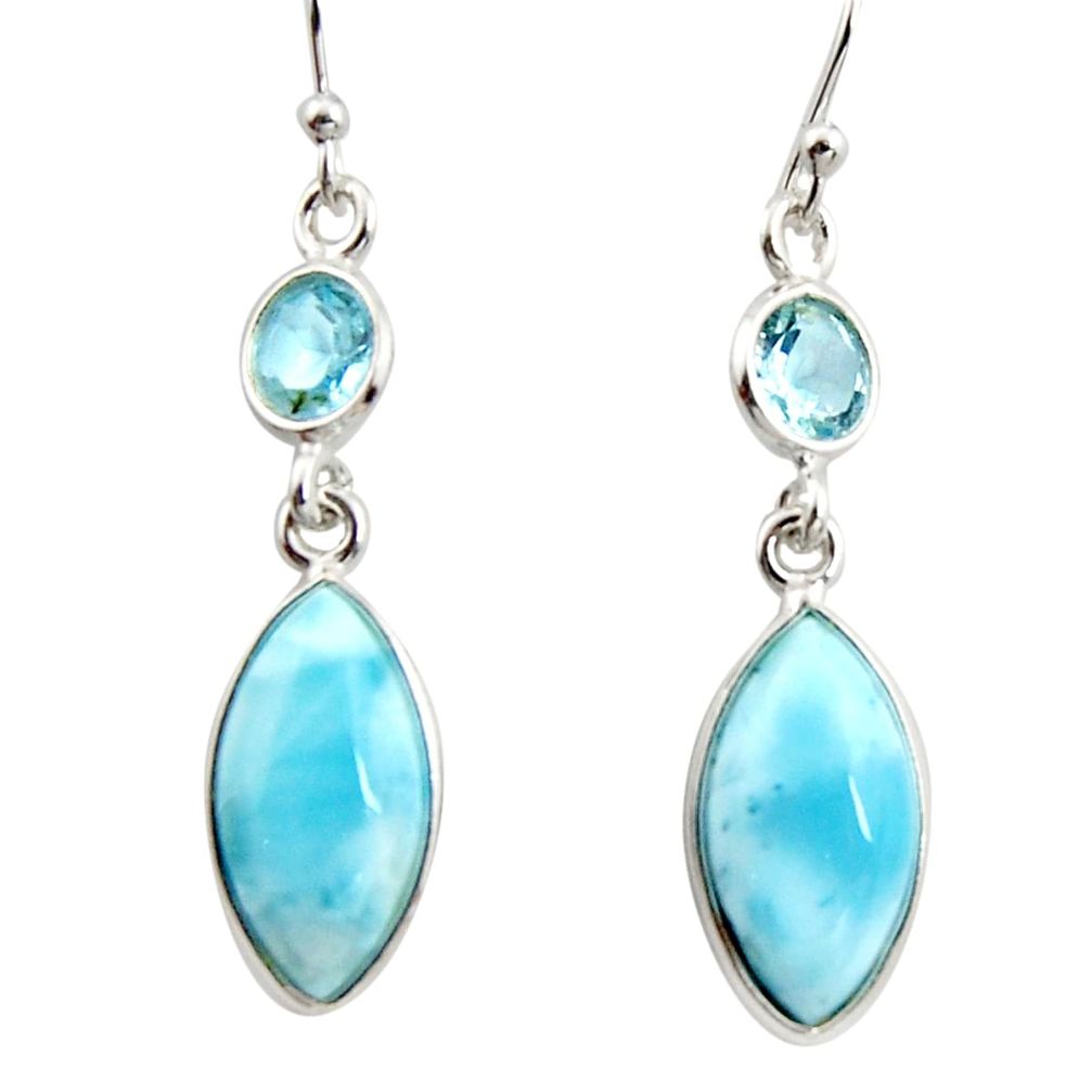 11.28cts natural blue larimar topaz 925 sterling silver dangle earrings r14733