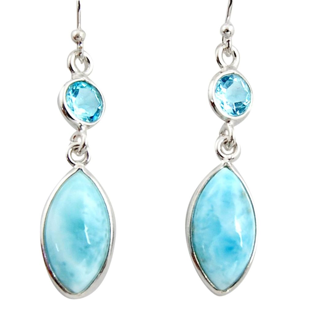 11.26cts natural blue larimar topaz 925 sterling silver dangle earrings r14734