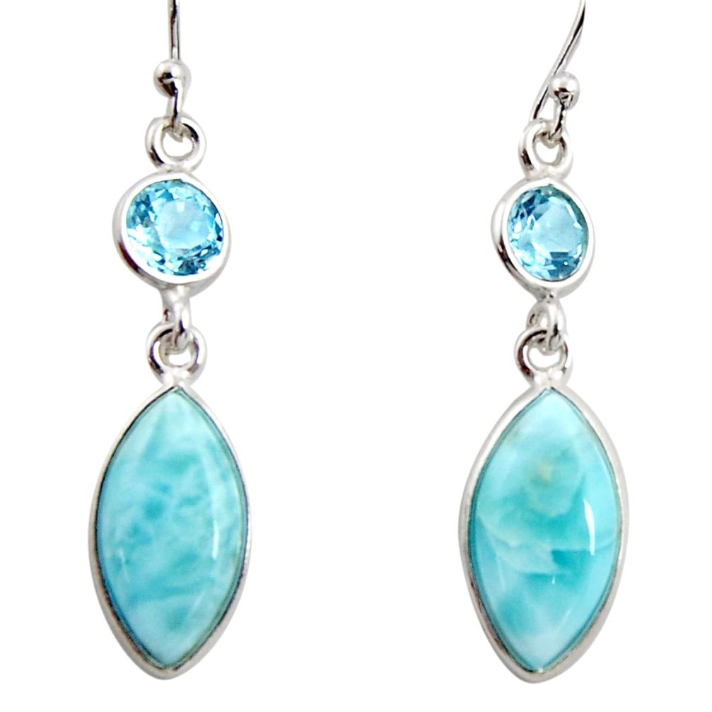 925 sterling silver 11.28cts natural blue larimar topaz dangle earrings r14735