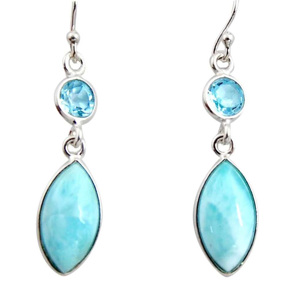 11.93cts natural blue larimar topaz 925 sterling silver dangle earrings r14736