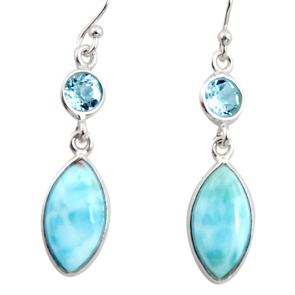 925 sterling silver 10.84cts natural blue larimar topaz dangle earrings r14738