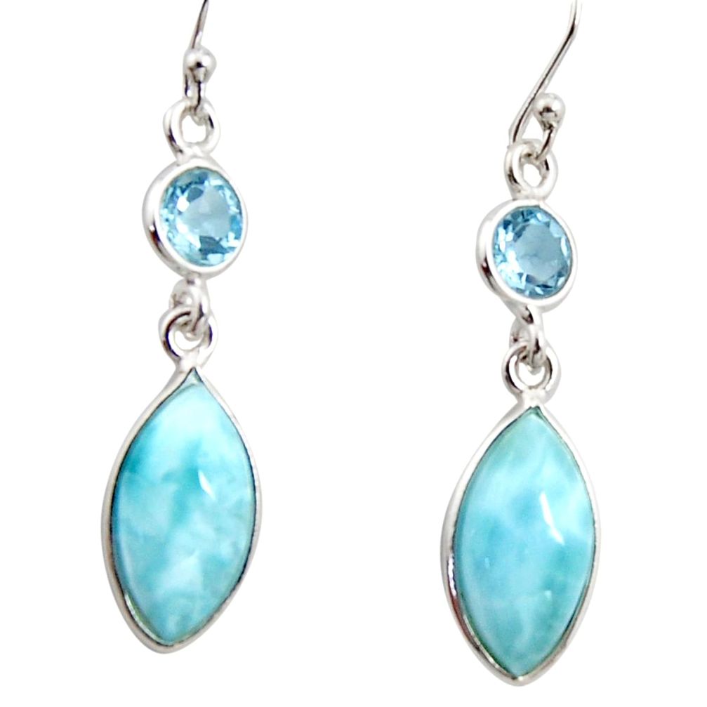 10.89cts natural blue larimar topaz 925 sterling silver dangle earrings r14739