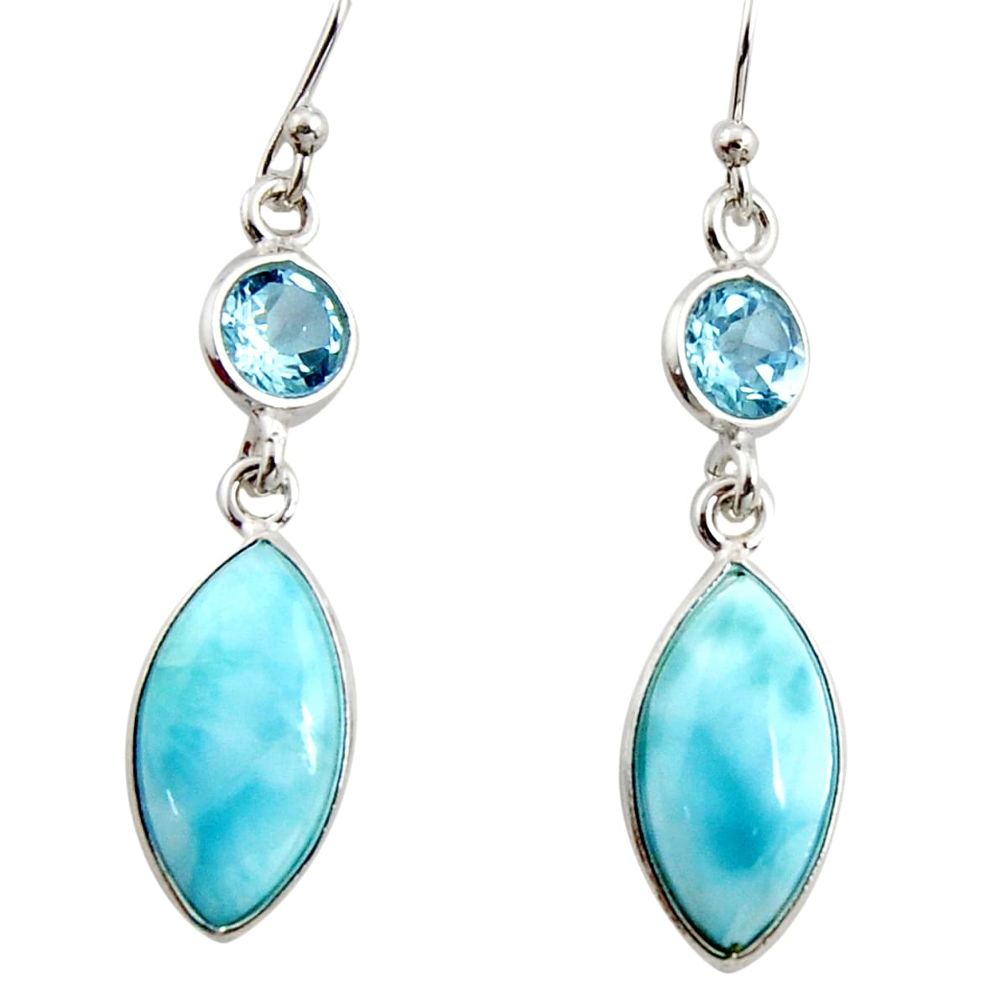 925 sterling silver 10.75cts natural blue larimar topaz dangle earrings r14740