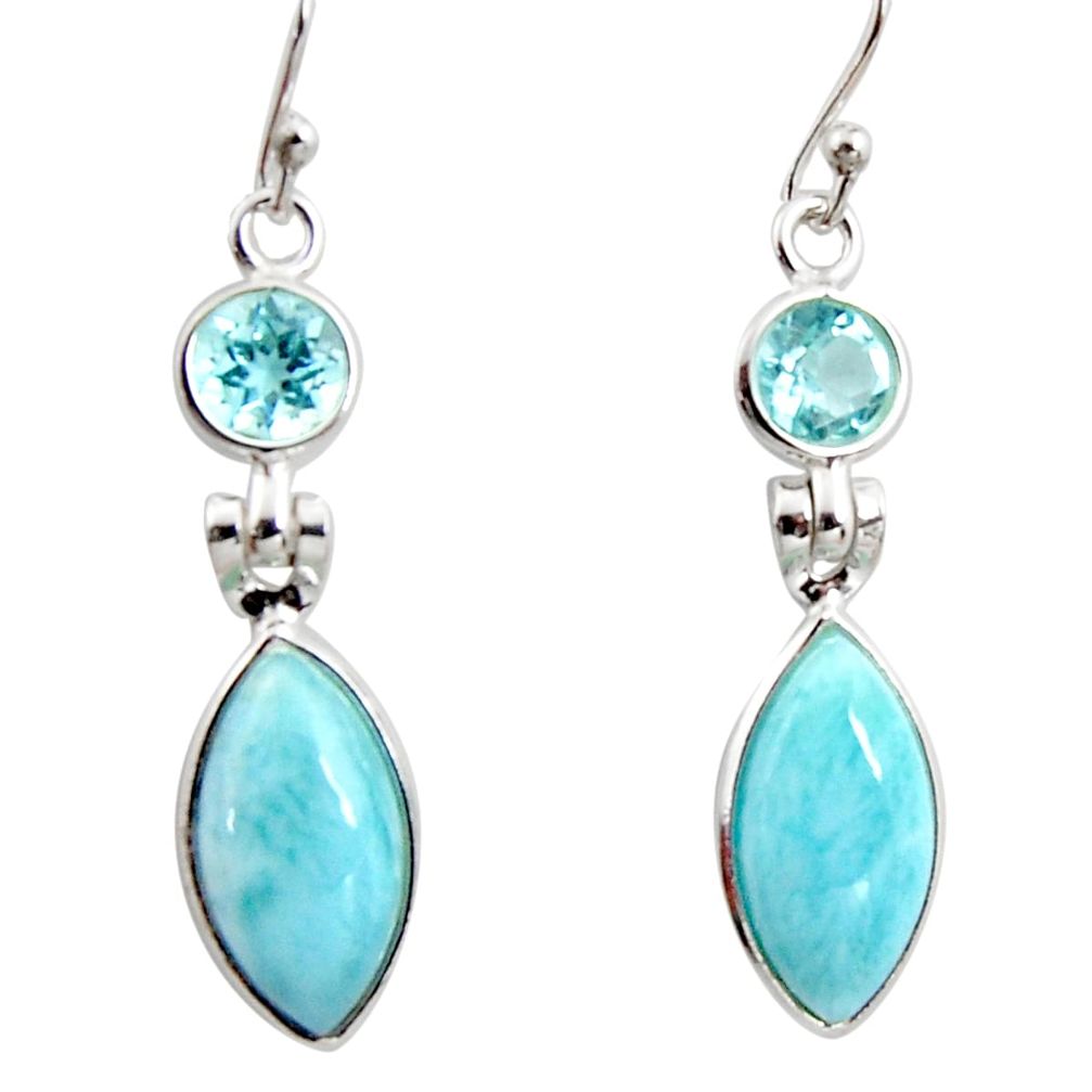 12.52cts natural blue larimar topaz 925 sterling silver dangle earrings r14742
