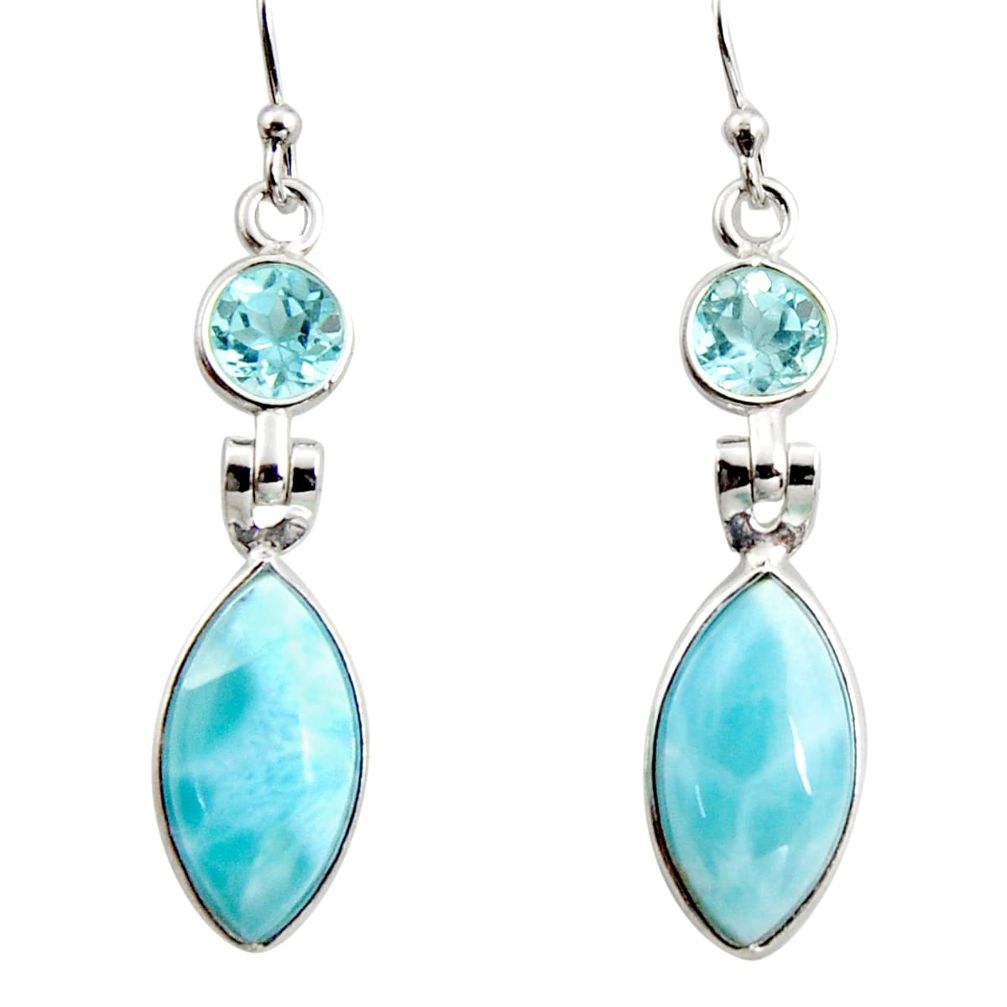 12.54cts natural blue larimar topaz 925 sterling silver dangle earrings r14743