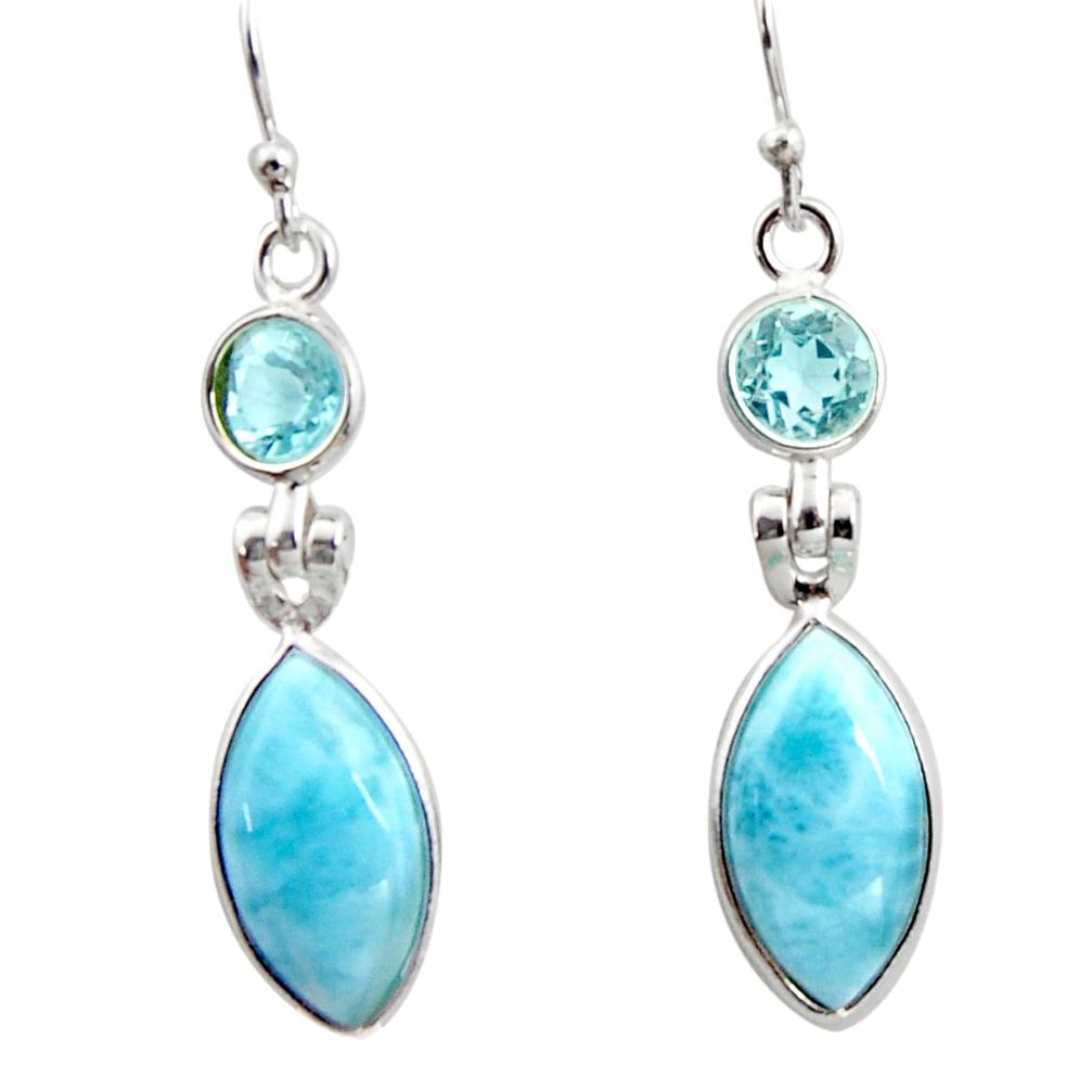 925 sterling silver 11.93cts natural blue larimar topaz dangle earrings r14744