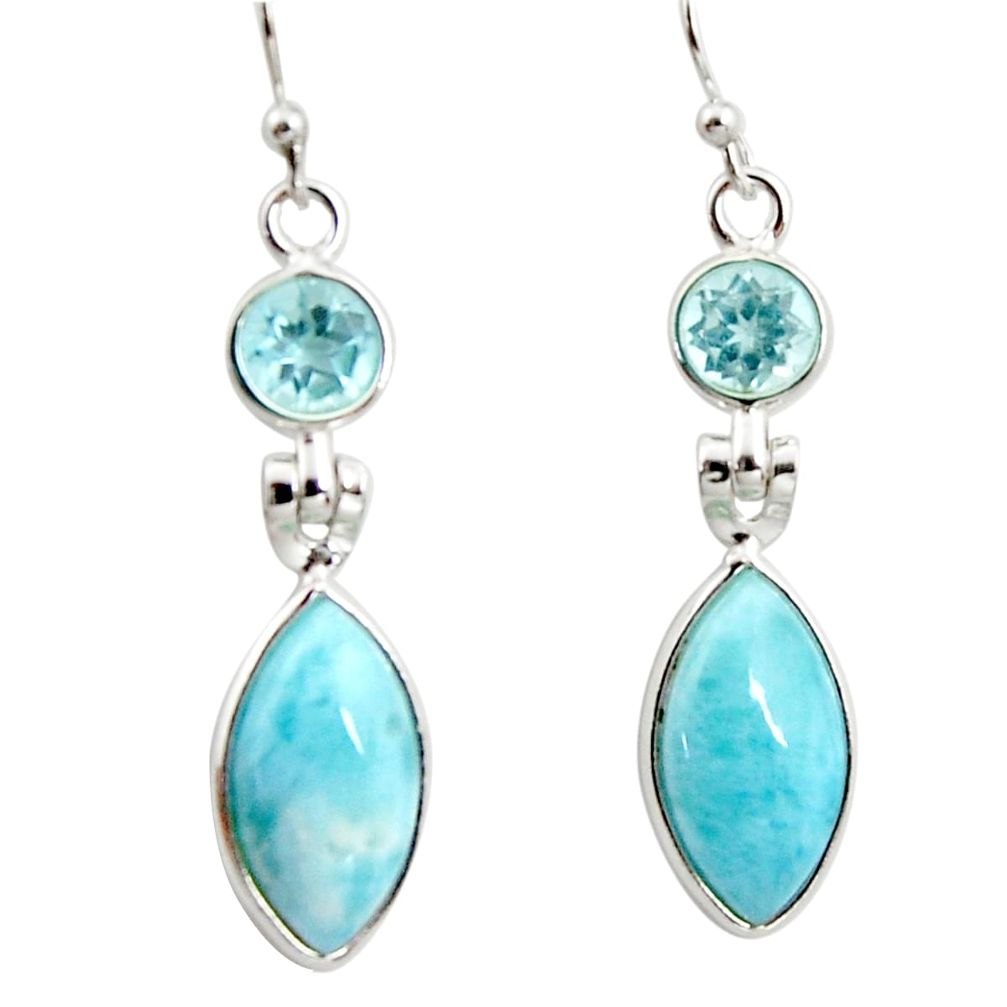 12.52cts natural blue larimar topaz 925 sterling silver dangle earrings r14745