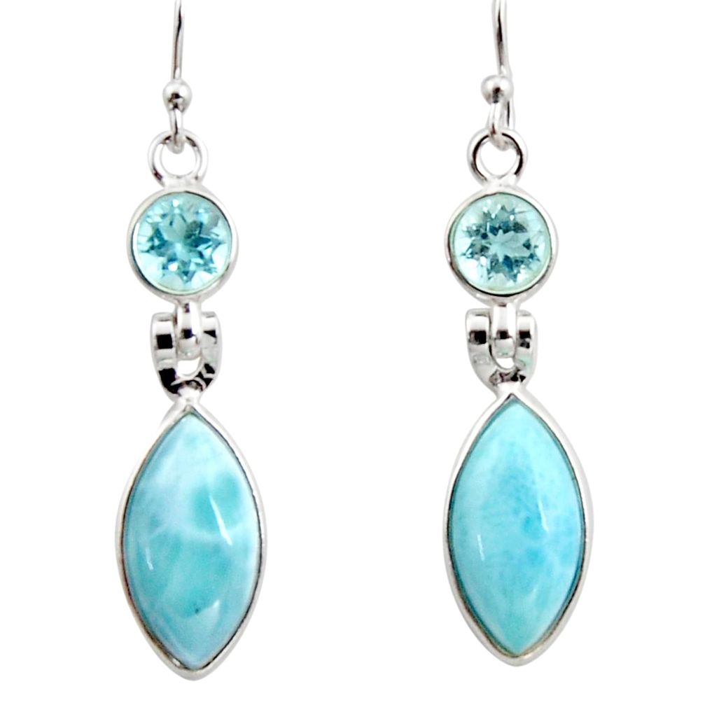 13.13cts natural blue larimar topaz 925 sterling silver dangle earrings r14746