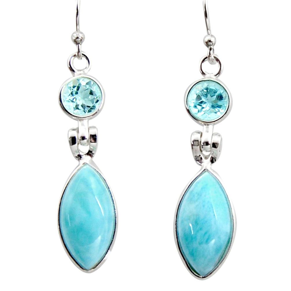 12.54cts natural blue larimar topaz 925 sterling silver dangle earrings r14747