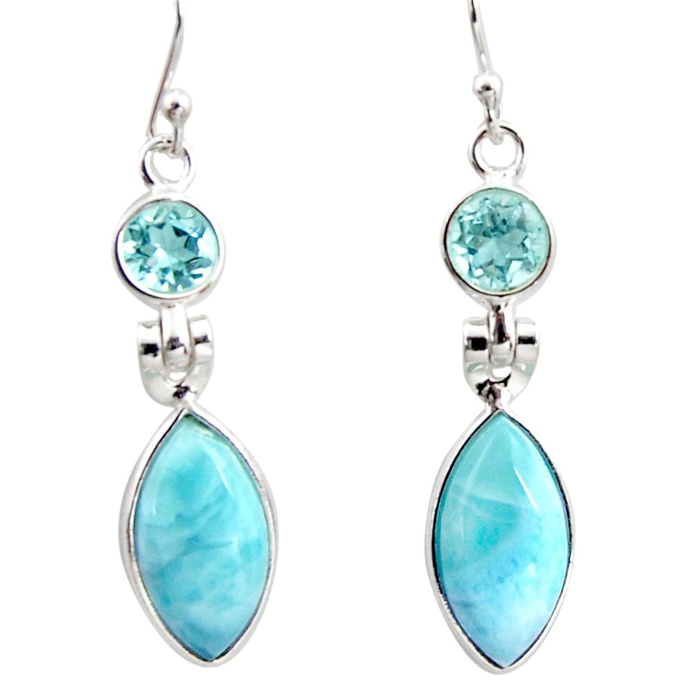 12.52cts natural blue larimar topaz 925 sterling silver dangle earrings r14749