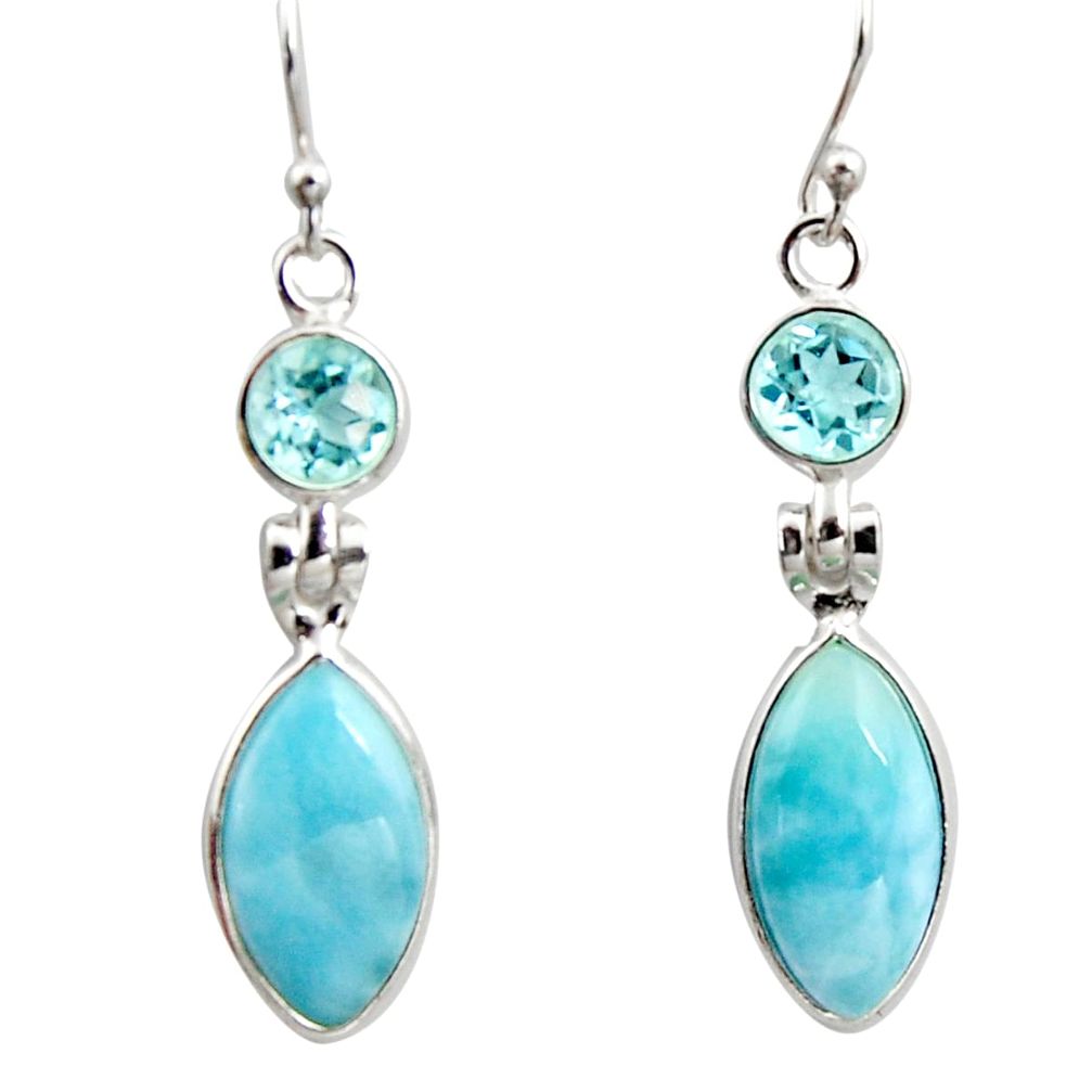 11.28cts natural blue larimar topaz 925 sterling silver dangle earrings r14751