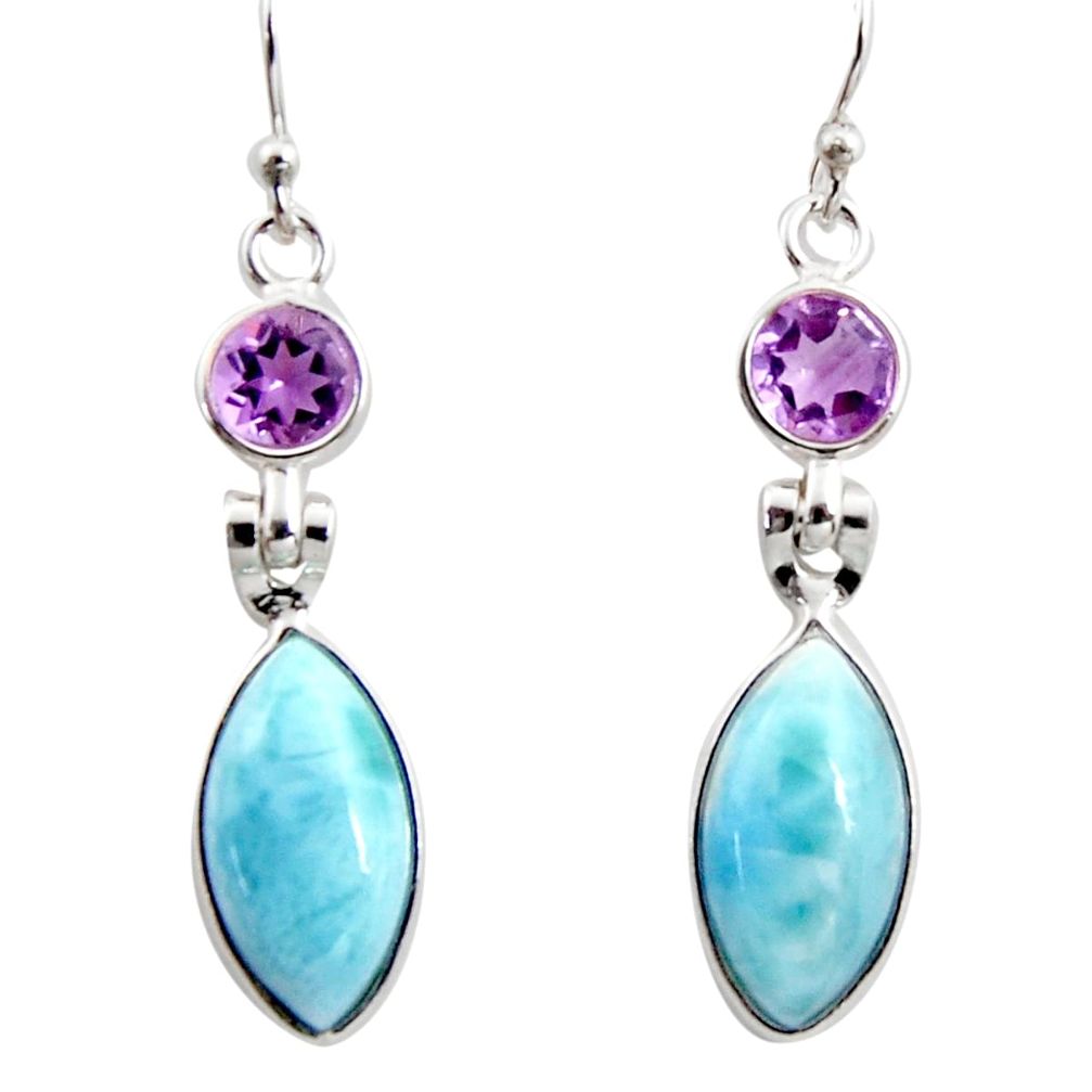 925 silver 12.54cts natural blue larimar purple amethyst dangle earrings r14752