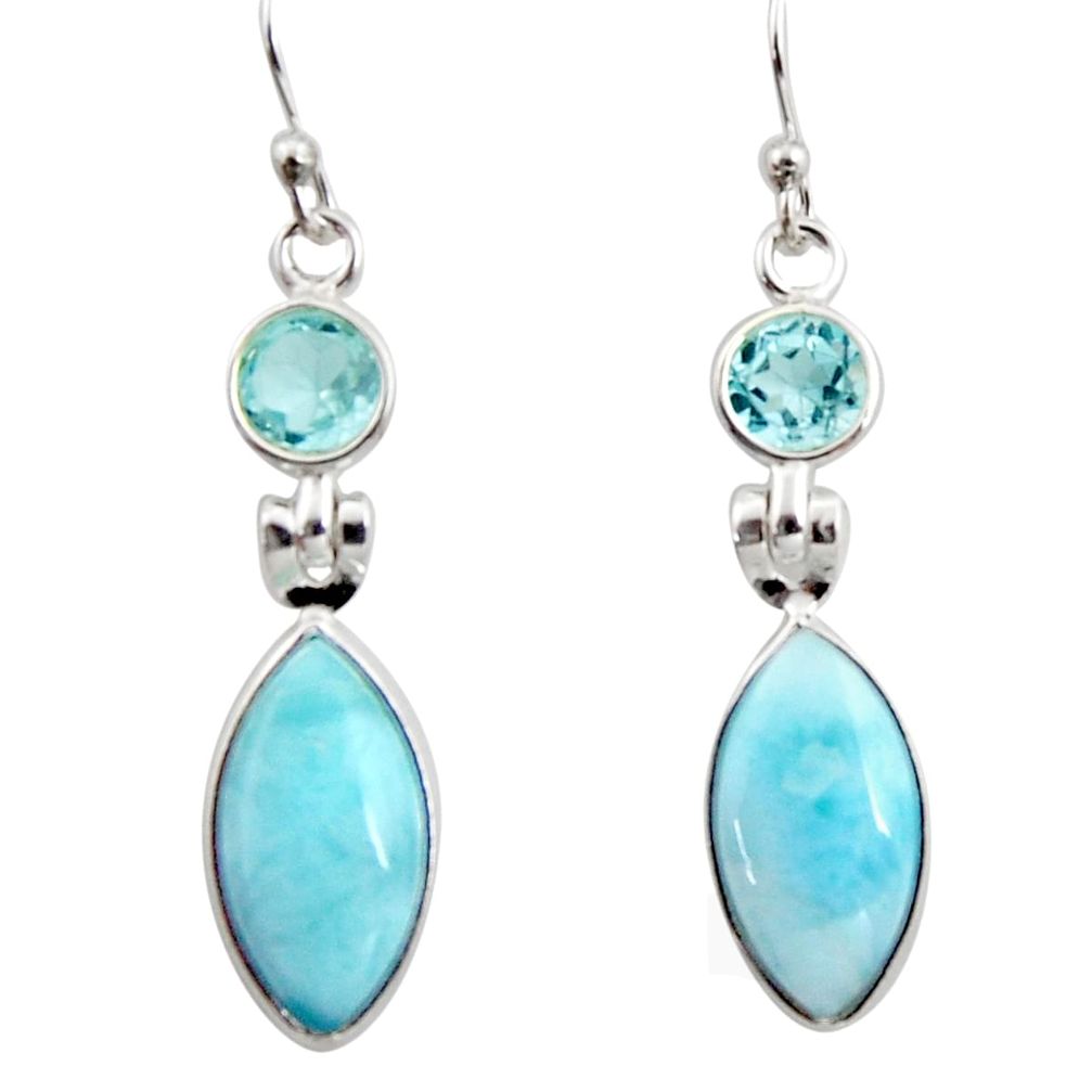 11.28cts natural blue larimar topaz 925 sterling silver dangle earrings r14753