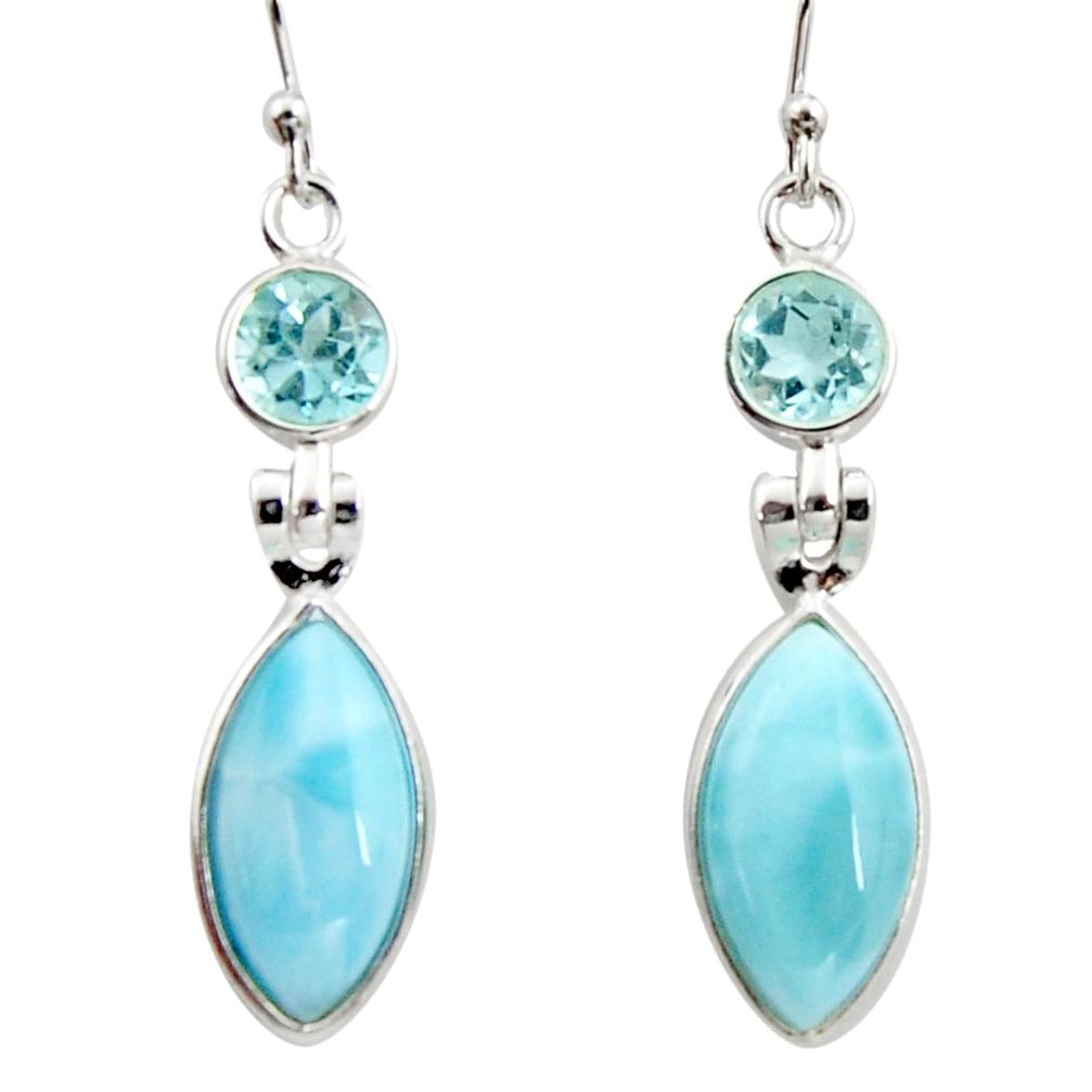 925 sterling silver 13.13cts natural blue larimar topaz dangle earrings r14755