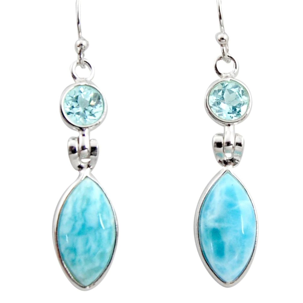 925 sterling silver 11.93cts natural blue larimar topaz dangle earrings r14758